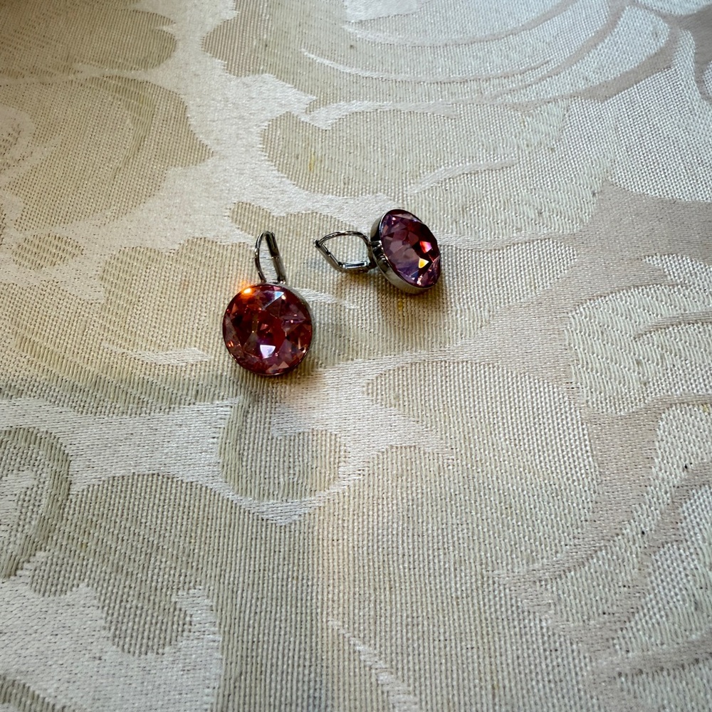 Swarovski Pink Crystal Round Drop Earrings - Picture 3 of 3